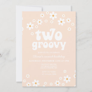 Invitación Retro Two Groovy daisy boho floral segundo cumplea