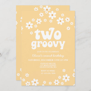 Invitación Retro Two Groovy daisy boho floral segundo cumplea