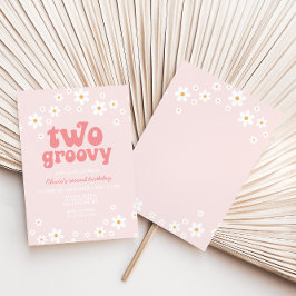 Invitación Retro Two Groovy daisy boho floral segundo cumplea