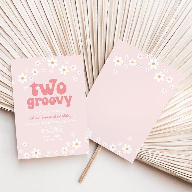 Invitación Retro Two Groovy daisy boho floral segundo cumplea (Subido por el creador)