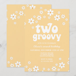 Invitación Retro Two Groovy margarita boho floral segundo cum