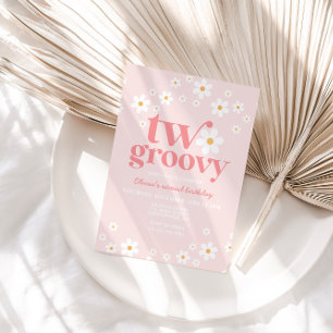 Invitación Retro Two Groovy margarita boho floral segundo cum