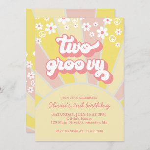 Invitación Retro Two Groovy Sunshine daisy boho floral Invita