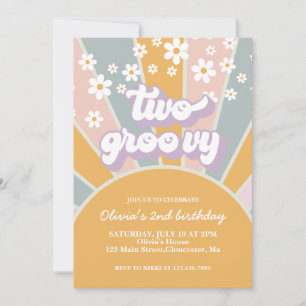 Invitación Retro Two Groovy Sunshine margarita púr