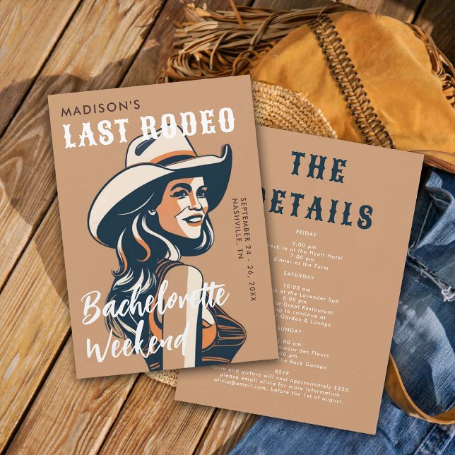 Invitación Retro Último Rodeo Poster Art Glam Moda Bacheloret (last rodeo bachelorette weekend invitation itinerary retro vintage elegant glam terracotta orange)