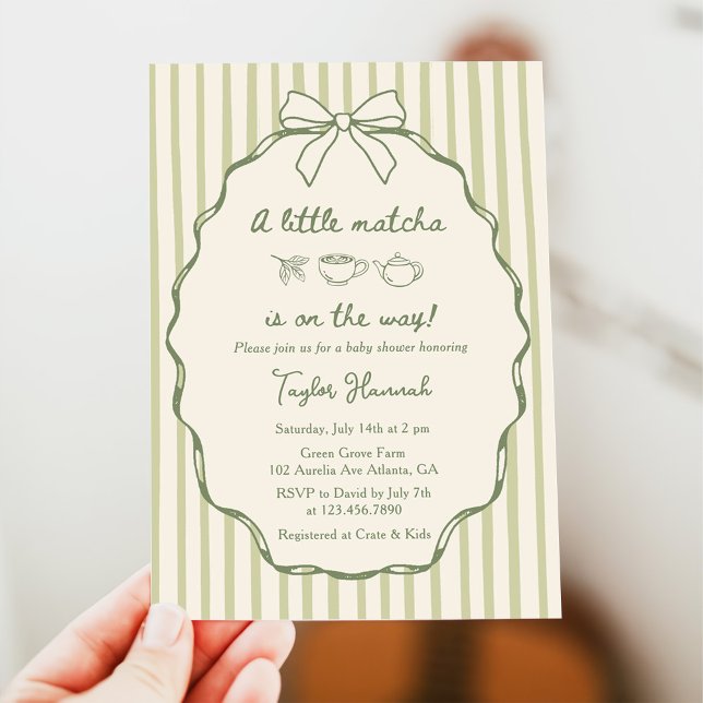 Invitación Retro Un Pequeño Baby Shower De Té Matcha (Subido por el creador)