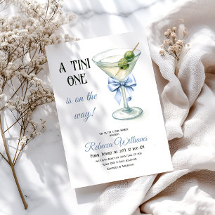 Invitación Retro Un Tini Un Martini Blue Bow Boy Baby Shower