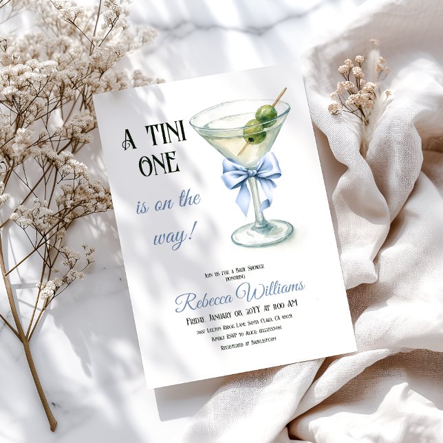 Invitación Retro Un Tini Un Martini Blue Bow Boy Baby Shower (Subido por el creador)