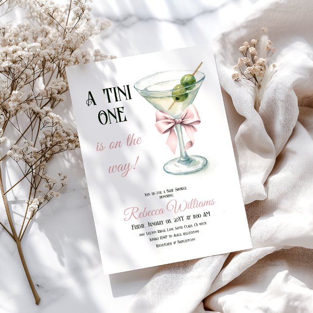 Invitación Retro Un Tini Un Martini Chica De Bow Rosa Baby Sh (Subido por el creador)