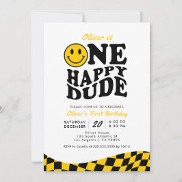 Invitación Retro Un tío feliz niño sonriente amarillo primer