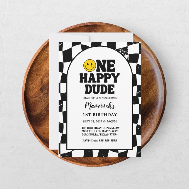 Invitación Retro Uno Chico Feliz Cara Sonriente Cumpleaños Nú (Subido por el creador)