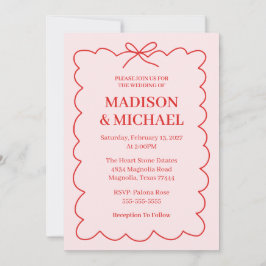 Invitación Retro Valentine Wedding Photo Red Pink