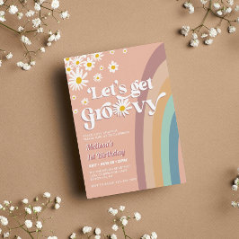Invitación Retro Vamos a Groovy Daisy Rainbow Cualquier cumpl