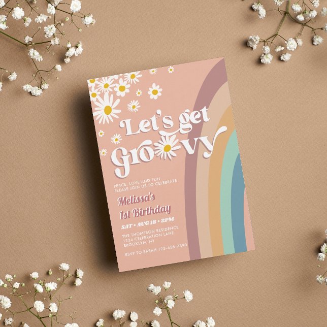 Invitación Retro Vamos a Groovy Daisy Rainbow Cualquier cumpl (Subido por el creador)