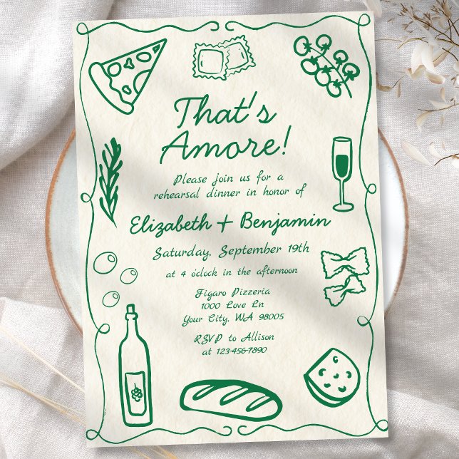Invitación Retro verde de mano dibujado para la cena de ensay (Subido por el creador)