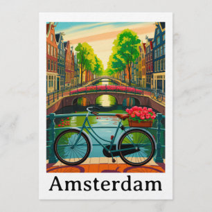 Invitación Retro Vintage Ámsterdam Holanda Canal Ciudad Viaje