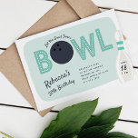 Invitación Retro Vintage Bowling Theme Birthday Party<br><div class="desc">Cute and creative bowling alley birthday for kids or adults invitations feature "let the good times bowl" across the top in retro lettering with a bowling ball in place of the letter "O". Personalize with your bowling theme birthday party details beneath. The date and time appear on a vintage style...</div>