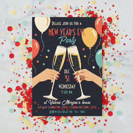 Invitación Retro Vintage Champagne Toast New Year's Eve Party