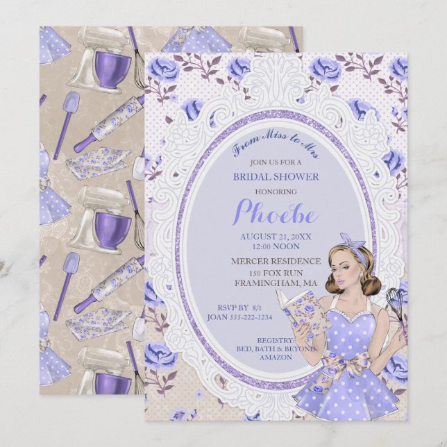 Invitación Retro Vintage Housewife 50's Bridal Shower Light (Anverso / Reverso)