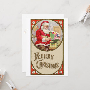 Invitación Retro vintage Santa con sus pinturas en Navidad