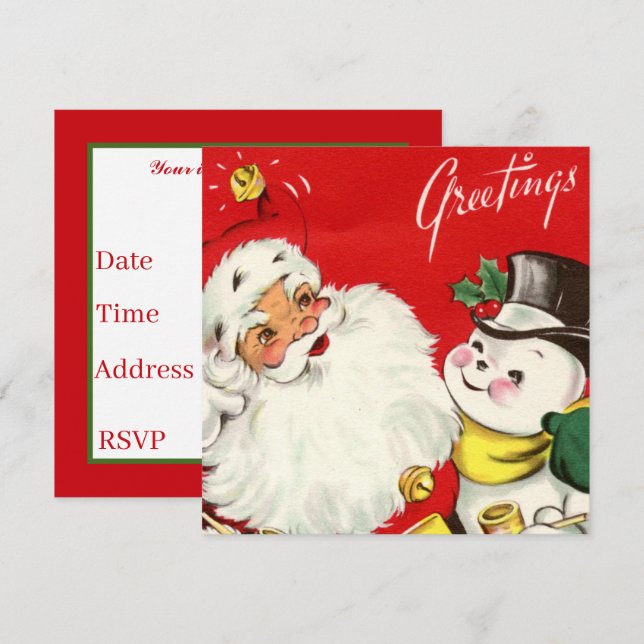Invitación retro vintage snowman Santa fiesta (Anverso / Reverso)