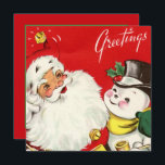 Invitación retro vintage snowman Santa fiesta<br><div class="desc">Invitación a la fiesta del hombre de nieve retro vintage de Navidad</div>