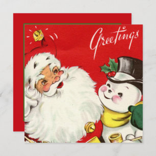 Invitación retro vintage snowman Santa fiesta