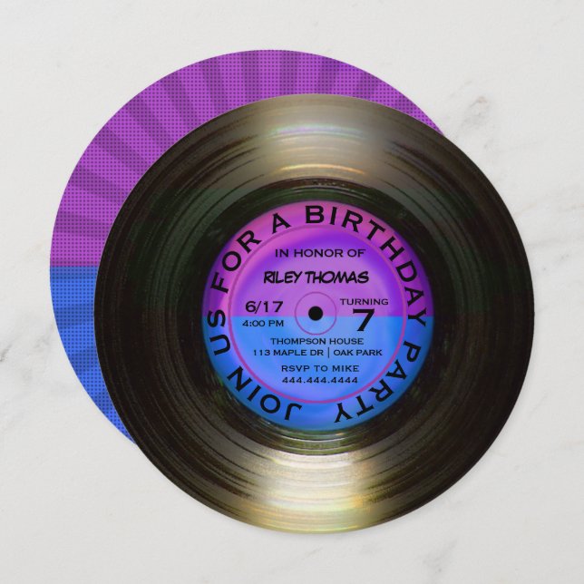 Invitación Retro Vinyl Álbum Disco Estilo Fiesta de cumpleaño (Anverso / Reverso)