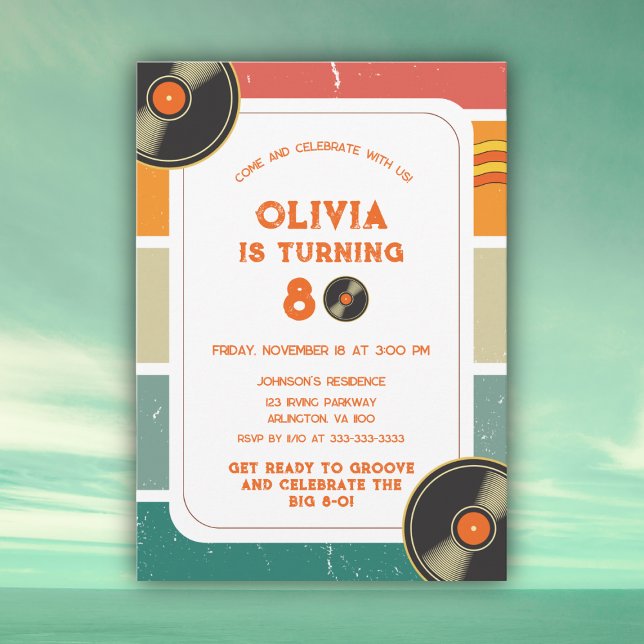 Invitación Retro Vinyl Groovy Adulto 50° 60° 70° cumpleaños (Subido por el creador)