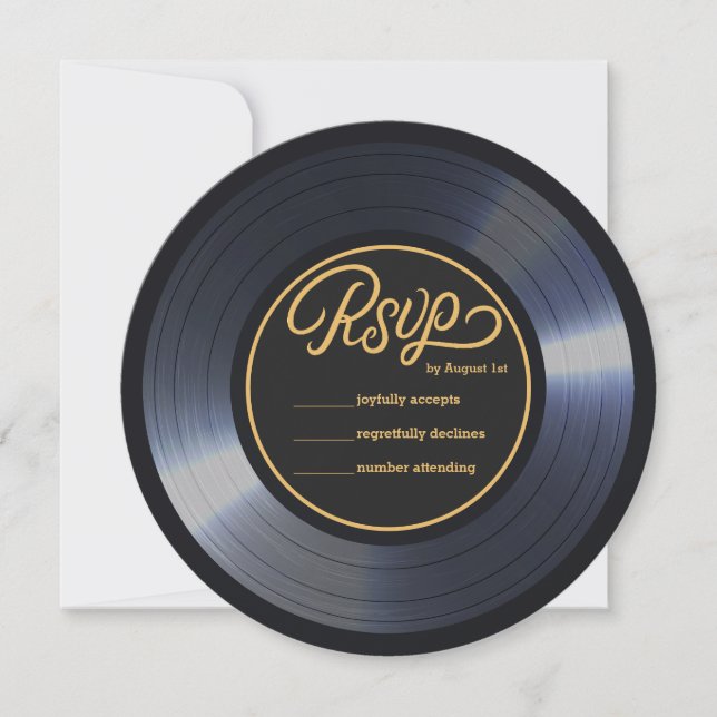Invitación Rétro Vinyl Record Black Wedding RSVP (Anverso)