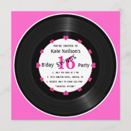 Invitación Rétro Vinyl Record l Dulce moderno 16 B'day