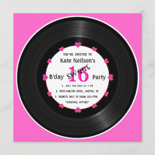 Invitación Rétro Vinyl Record l Dulce moderno 16 B'day