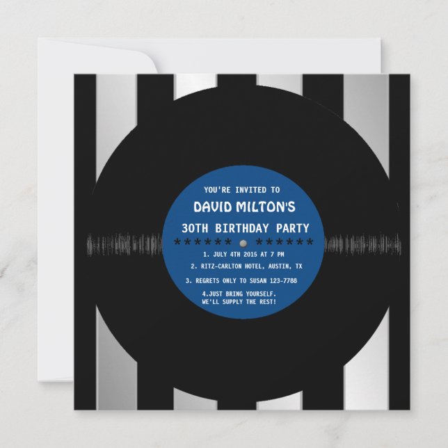 Invitación Rétro Vinyl Record l Fiesta de cumpleaños moderna  (Anverso)