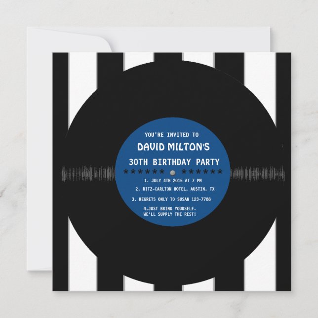 Invitación Rétro Vinyl Record l Fiesta de cumpleaños moderna  (Anverso)