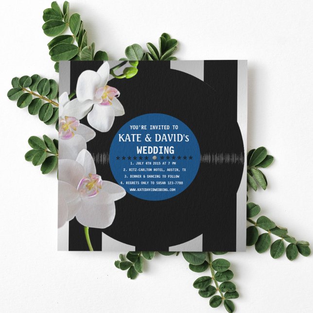 Invitación Rétro Vinyl Record Orquídeas de matrimonio moderno (Subido por el creador)