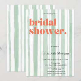 Invitación Retro Watercolor Green Stripes Bripes Brillante