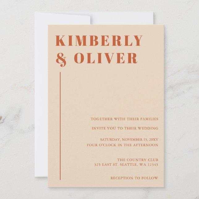 Invitación Retro Watercolor Stripes Terracotta Naranja Boda (Anverso)