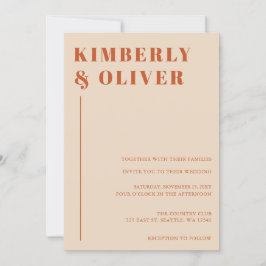 Invitación Retro Watercolor Stripes Terracotta Naranja Boda