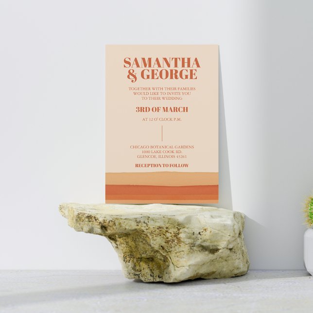 Invitación Retro Watercolor Stripes Terracotta Naranja Boda (Retro Watercolor Stripes Terracotta Orange Wedding Invitation)