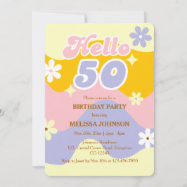 Invitación Retro Wave Groovy Flower Hello 50th Birthday 