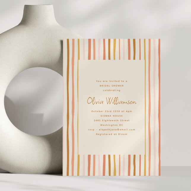 Invitación Retro Wavy Stripes Mustard Rubor Bridal Shower (Subido por el creador)