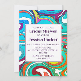 Invitación Retro Wavy Única Ducha Bridal Colorida