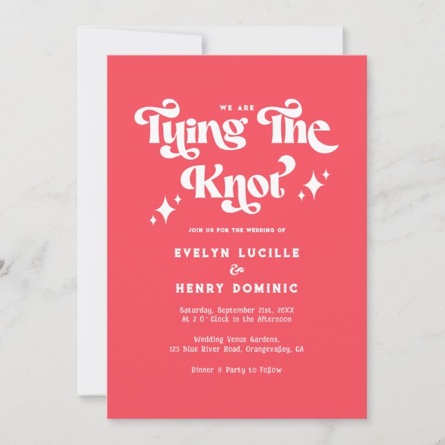 Invitación Retro We are Tying the knot Red Wedding (Anverso)