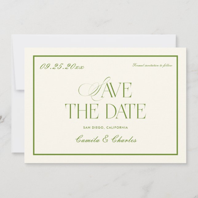 Invitación Retro White and Green Wedding Save the date Photo  (Anverso)