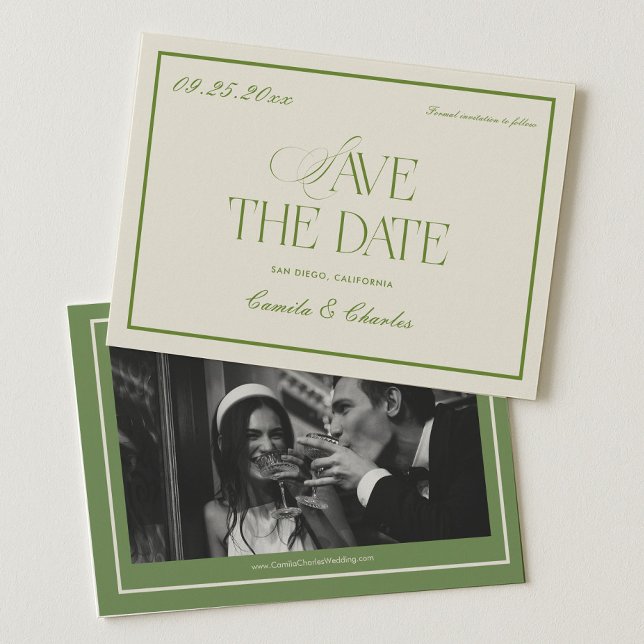 Invitación Retro White and Green Wedding Save the date Photo  (Subido por el creador)