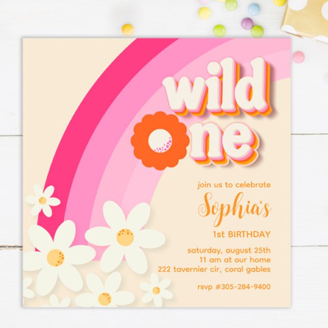 Invitación Retro Wild One Daisy Birthday Pink (Subido por el creador)