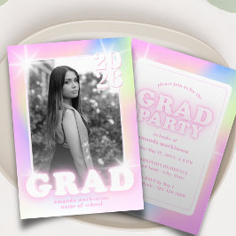 Invitación Retro Y2K Cyber Pink Neon Graduation Photo Party