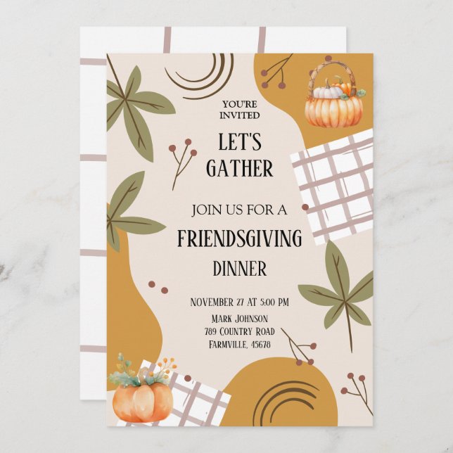 Invitación reunámonos Potluck de friendsgiving (Anverso / Reverso)