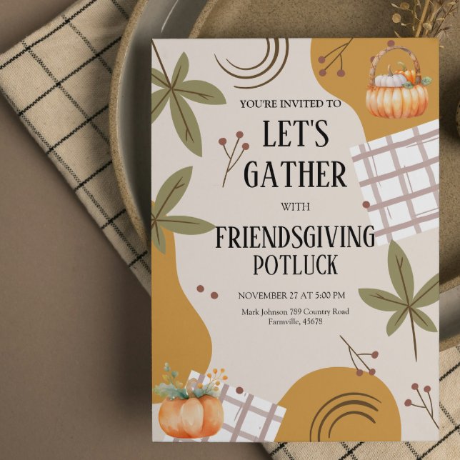 Invitación Reunamos Día de Acción de Gracias Potluck  (friendsgiving thanksgiving invitations neighborhood picnic dinner feast burnt orange pumpkin freinds)