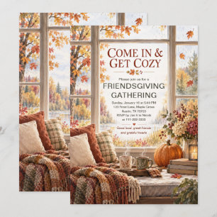 Invitación Reunión acogedora de Friendsgiving, fiesta de otoñ
